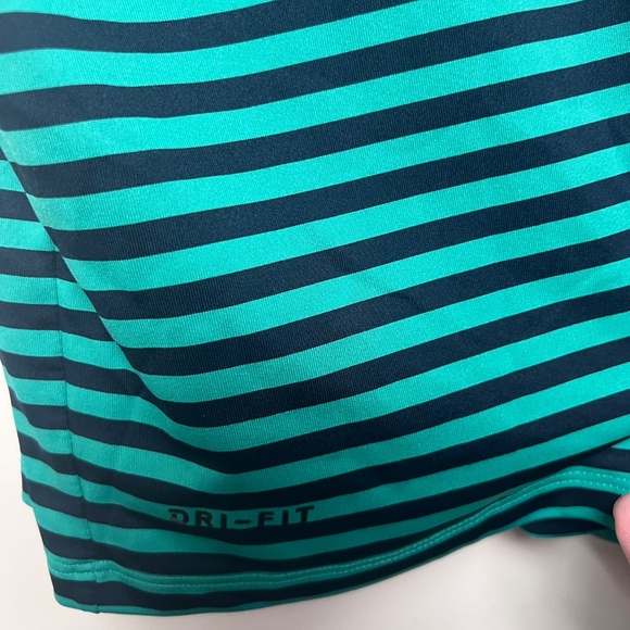 Nike Golf Dri Fit Performance Teal Blue Striped Black Swoosh Polo Shirt Mens 2XL - Picture 8 of 10